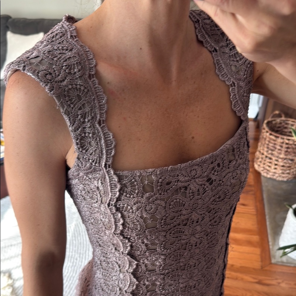 Elegant Midi Lace Dress in silver grey for cocktail party or wedding